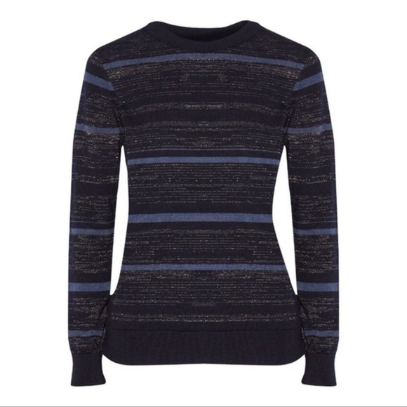 Mih Jeans Merino Wool Shimmer Crew Neck Lightweight Sweater Navy Size S - Picture 1 of 9